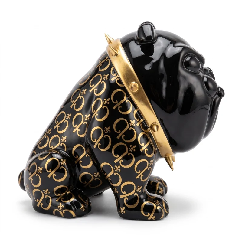 Casa Padrino Luxus Deko Figur Hund Bulldogge Schwarz / Gold 20 cm - Deko Skulptur