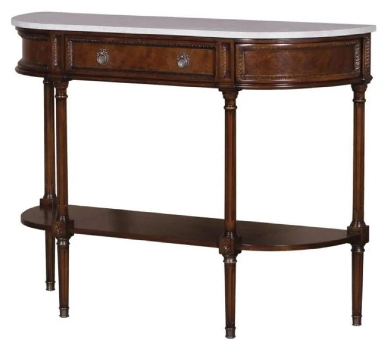 Casa Padrino Luxus Jugendstil Mahagoni Konsole mit Marmorplatte Dunkelbraun / Weiß 114 x 40 x H. 88 cm - Luxus Qualität