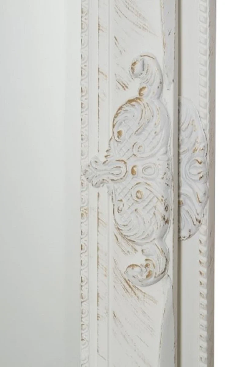 Casa Padrino Barock Wandspiegel Weiß / Gold 72 x H. 162 cm - Handgefertigter Barock Spiegel mit Holzrahmen und wunderschönen Verzierungen