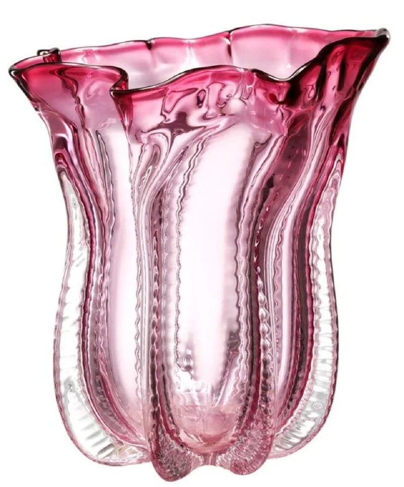 Casa Padrino Designer Glas Blumenvase Rosa Ø 25 x H. 28 cm - Luxus Deko Vase