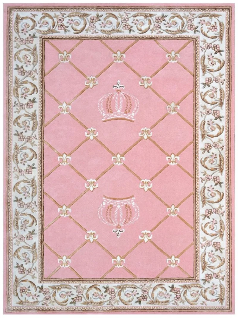Pompöös by Casa Padrino Luxus Barock Teppich Krone von Harald Glööckler Rosa / Weiß / Braun 200 x 300 cm