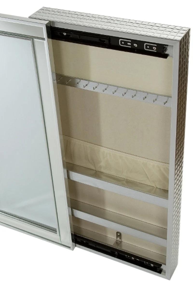 Casa Padrino Luxus Schmuckschrank Silber 40 x 9 x H. 80 cm - Spiegelschrank mit verspiegelter Schiebetür