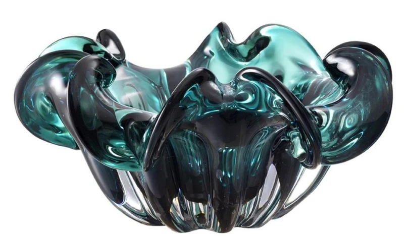 Casa Padrino Deko Schüssel aus mundgeblasenem Glas Grün Ø 21 x H. 10 cm - Luxus Deko Accessoires