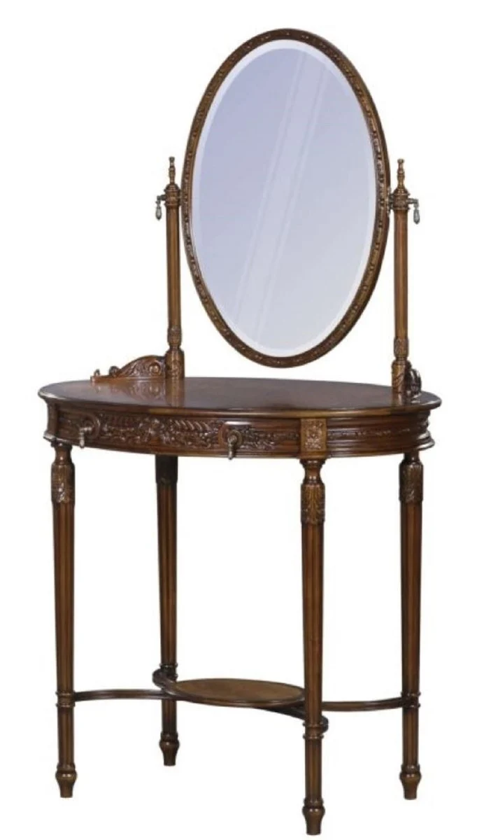 Casa Padrino Luxus Barock Schminktisch Dunkelbraun / Braun 80 x 57 x H. 142 cm - Ovaler Schminktisch im Barockstil