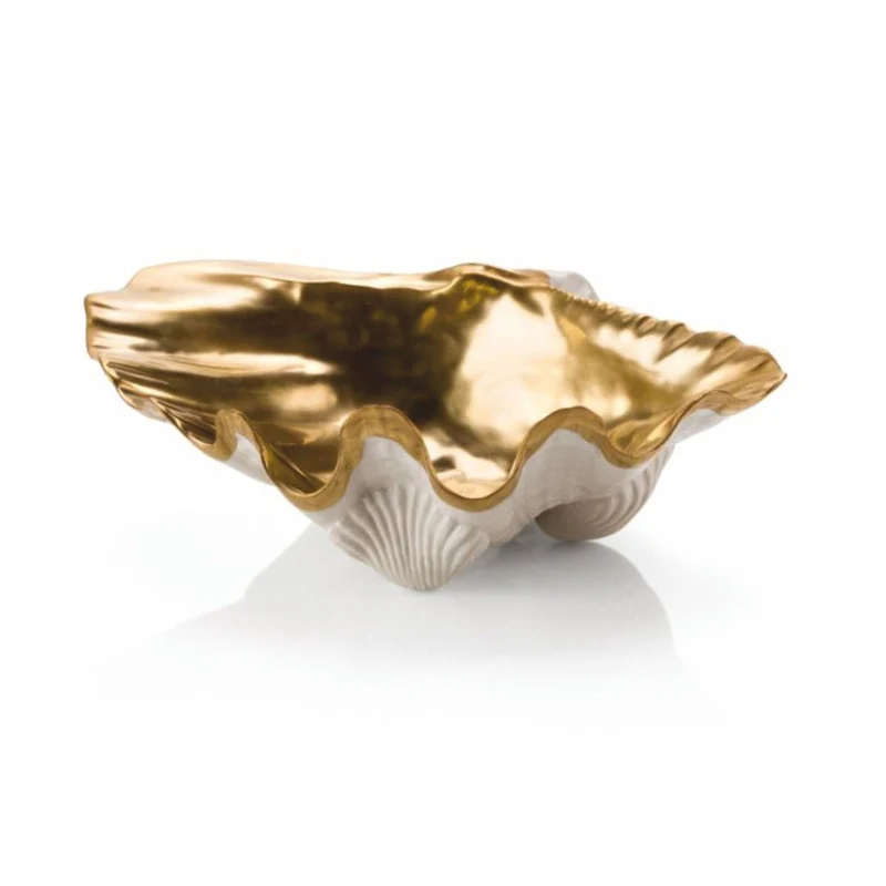 Casa Padrino Luxus Porzellan Seifenschale in Muschelform Gold / Weiß 22 cm - Made in Italy