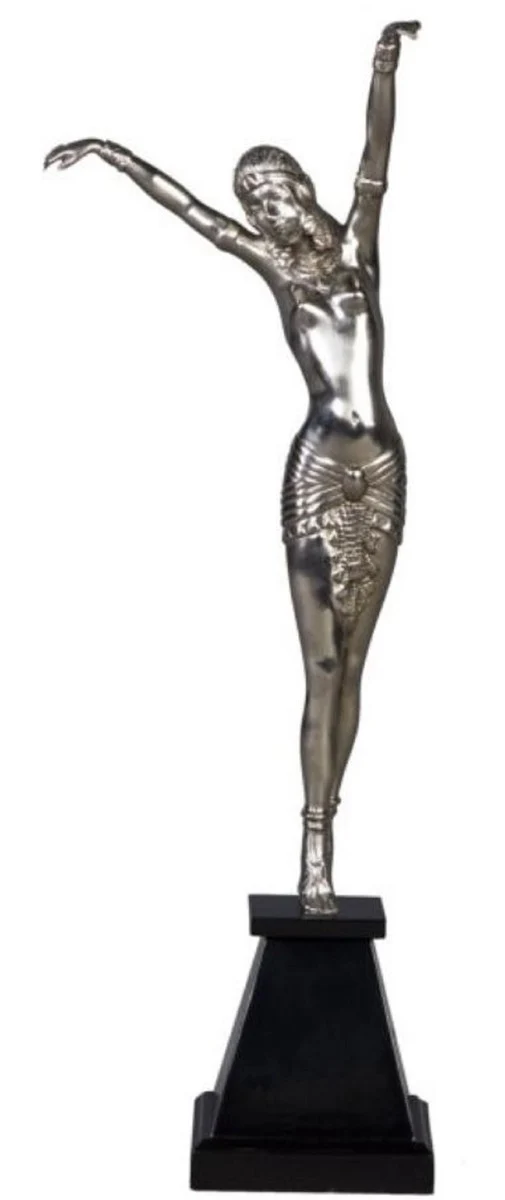 Casa Padrino Luxus Bronzefigur Cleopatra Silber / Schwarz 15 x 15 x H. 71 cm - Dekofigur auf Holzsockel