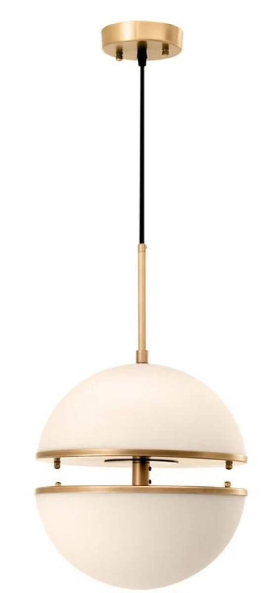 Casa Padrino Hängeleuchte Antik Messing / Weiß Ø 30 x H. 160 cm - Luxus Hängelampe