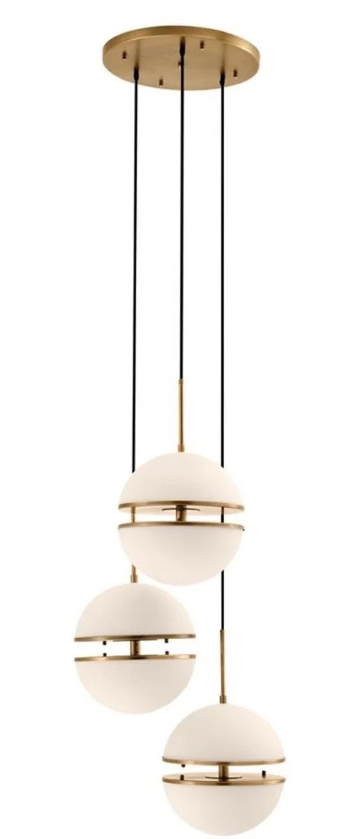Casa Padrino Luxus Hängeleuchte Antik Messingfarben / Weiß Ø 45 x H. 190 cm - Luxus Wohnzimmerlampe
