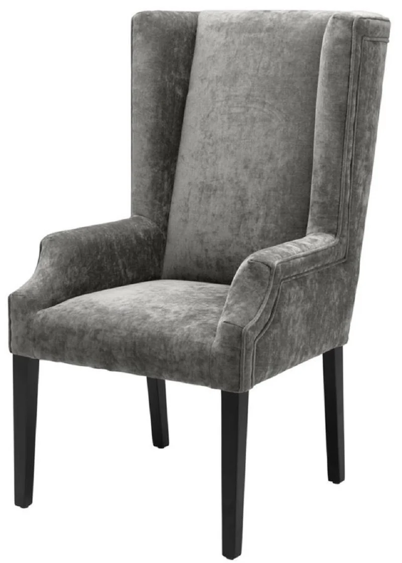 Casa Padrino Luxus Esszimmerstuhl Grau / Schwarz 63 x 76 x H. 115 cm - Hochlehner Esszimmerstuhl mit Armlehnen