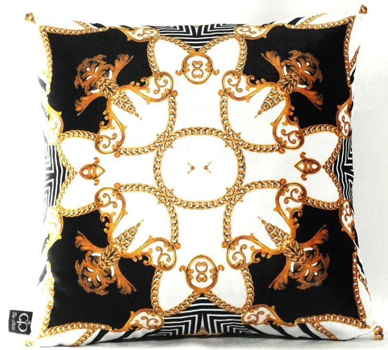 Casa Padrino Luxus Barock Kissen Paris Schwarz / Weiß / Gold 45 x 45 cm - Feinster Samtstoff - Wohnzimmer Deko Accessoires