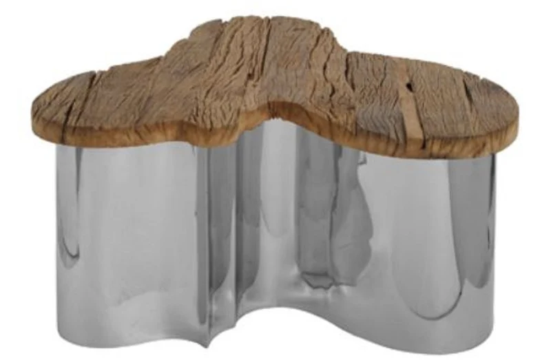 Casa Padrino Designer Couchtisch Naturfarben / Silber 90 x 88 x H. 47 cm - Luxus Wohnzimmermöbel