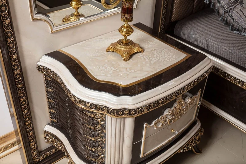 Casa Padrino Luxus Barock Doppelbett und 2 Nachtkommoden
