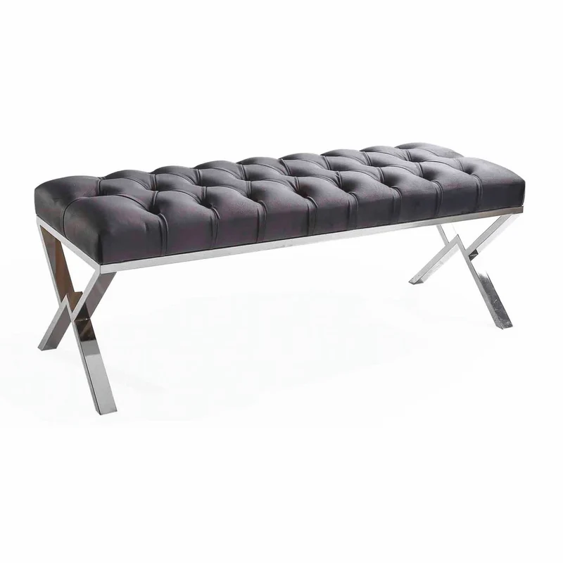 Casa Padrino Luxus Chesterfield Sitzbank Grau / Silber 120 cm - Luxus Möbel
