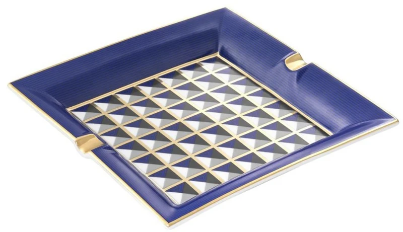Casa Padrino Luxus Porzellan Design Aschenbecher Blau / Mehrfarbig 24,5 x 24,5 x H. 3,5 cm - Wohnzimmer Accessoires