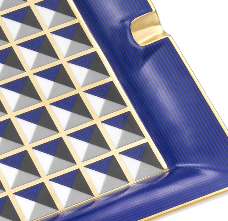 Casa Padrino Luxus Porzellan Design Aschenbecher Blau / Mehrfarbig 24,5 x 24,5 x H. 3,5 cm - Wohnzimmer Accessoires