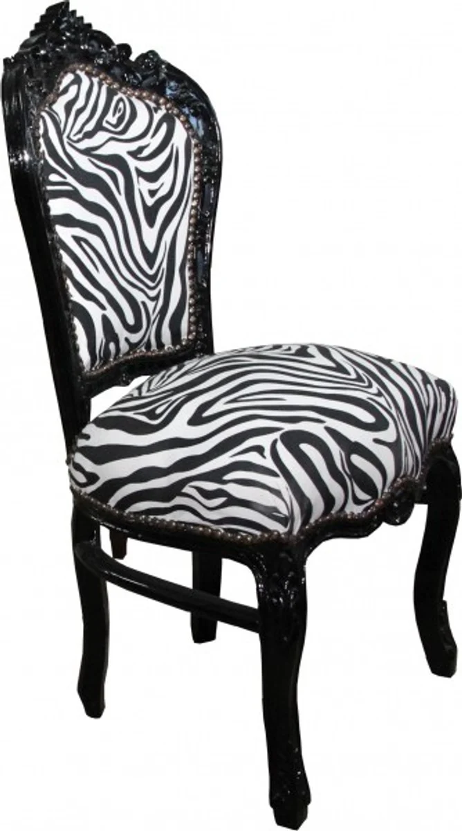 Casa Padrino Barock Esszimmer Stuhl ohne Armlehnen Schwarz / Zebra - Antik Möbel Zebra
