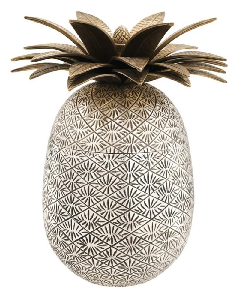 Casa Padrino Luxus Ananas Dose mit Deckel Antik Silber / Antik Messing Ø 16 x H. 28 cm - Designer Deko Accessoires