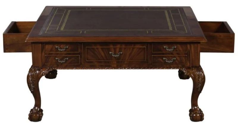 Casa Padrino Luxus Barock Wohnzimmertisch Dunkelbraun / Braun 100 x 100 x H. 49 cm - Couchtisch mit 20 Schubladen