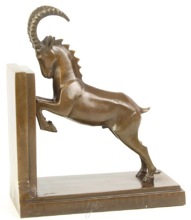 Casa Padrino Luxus Bronze Springbock Buchstütze 20,4 x 10 x H. 25,6 cm - Deko Bronzefigur
