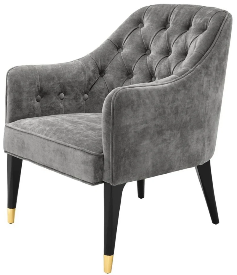 Casa Padrino Luxus Sessel Grau / Schwarz / Gold 65 x 80 x H. 88 cm - Chesterfield Möbel