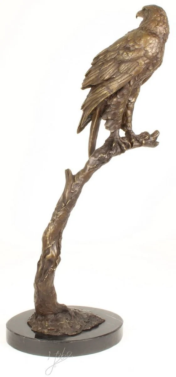 Casa Padrino Luxus Seeadler Bronzefigur Grau / Gold / Schwarz 42,6 x 21,4 x H. 81,8 cm - Dekofigur mit Marmorsockel