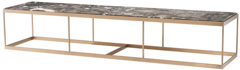 Casa Padrino Couchtisch Grau / Messing 190 x 45 x H. 35 cm - Luxus Edelstahl Wohnzimmertisch mit Marmorplatte