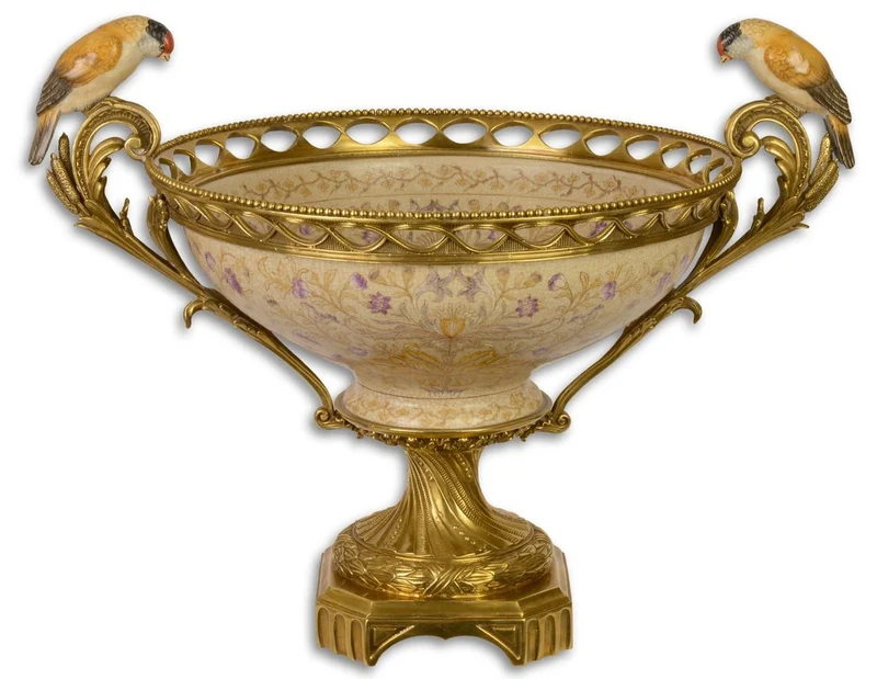 Casa Padrino Jugendstil Schüssel mit Sockel und 2 Griffen Mehrfarbig / Gold 59,6 x 42,8 x H. 45,3 cm - Hotel & Restaurant Accessoires