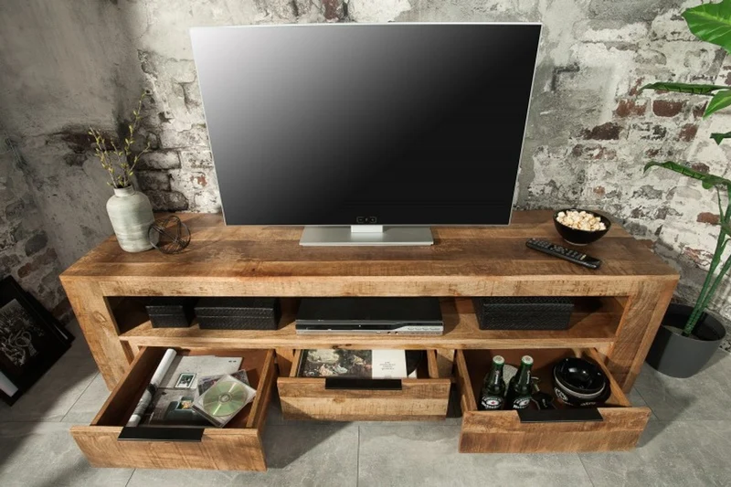 Casa Padrino Designer Fernsehschrank Natur B.170cm x H.45cm x T.45cm - Sideboard - Kommode - Handgefertigt aus Mango Massivholz!