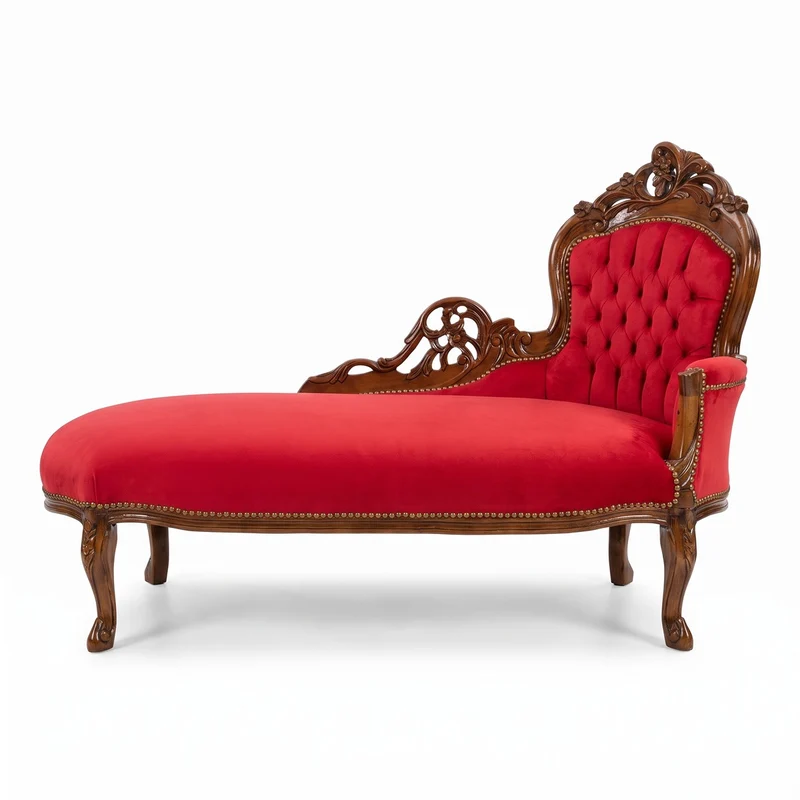 Casa Padrino Barock Chaiselongue Rechte Seite Rot / Braun - Handgefertigte Massivholz Recamiere - Barock Wohnzimmer Möbel - Edel & Prunkvoll