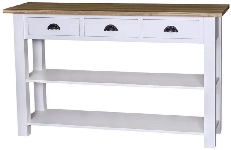 Casa Padrino Landhausstil Konsole mit 3 Schubladen Weiß / Naturfarben 145 x 45 x H. 89 cm - Landhausstil Möbel