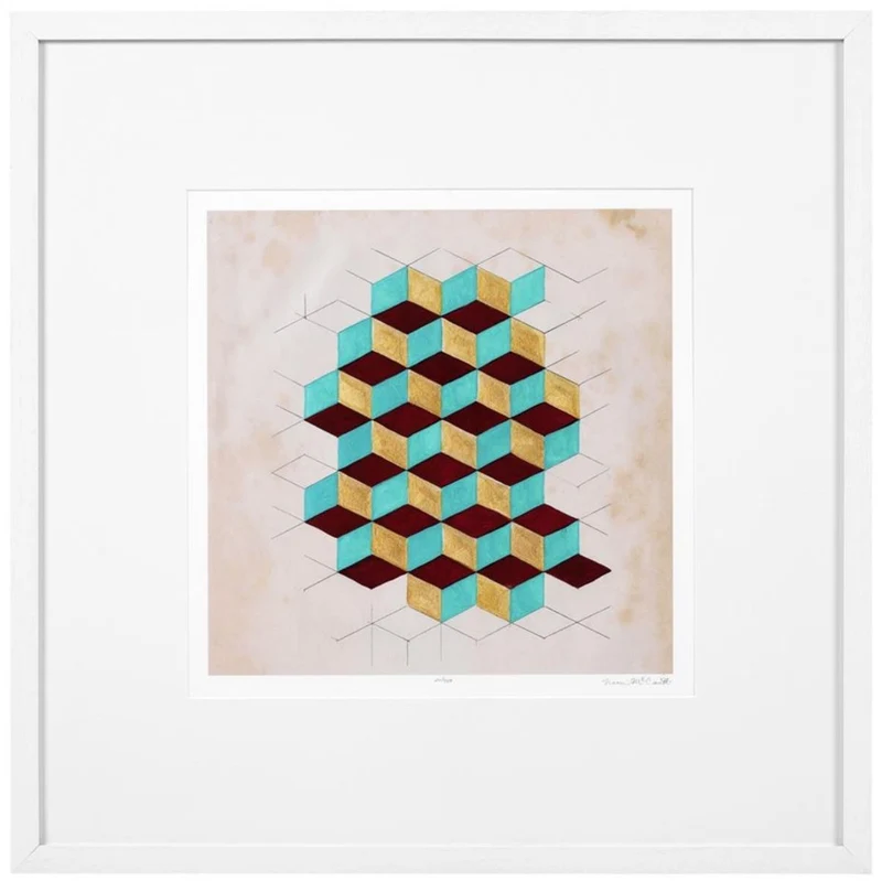 Casa Padrino Luxus Deko Bilder Set Geometrische Muster Mehrfarbig / Weiß 85 x H. 85 cm - Kunstdrucke mit Holzrahmen