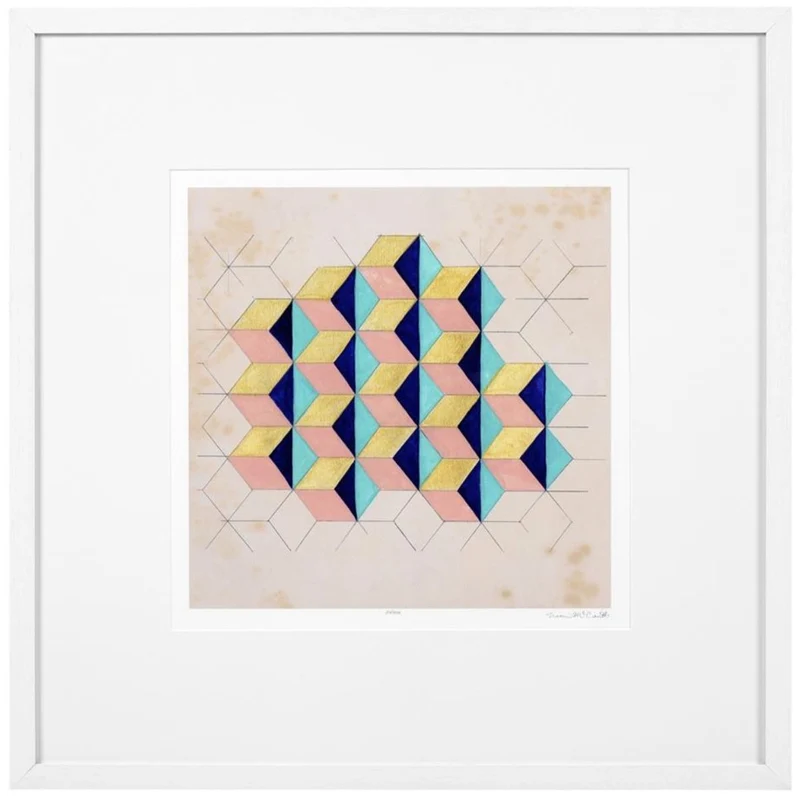 Casa Padrino Luxus Deko Bilder Set Geometrische Muster Mehrfarbig / Weiß 85 x H. 85 cm - Kunstdrucke mit Holzrahmen