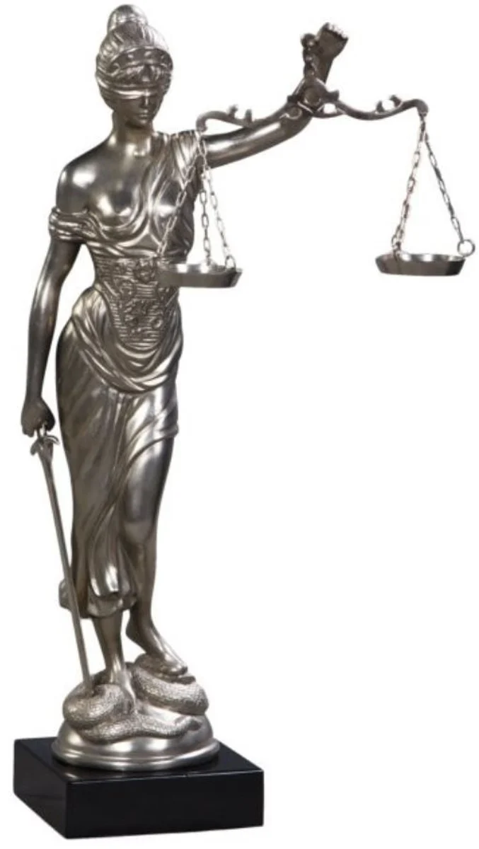 Casa Padrino Luxus Bronzefigur Justitia auf Mahagoni Holzsockel Silber / Schwarz 45 x 25 x H. 80 cm - Luxus Kollektion