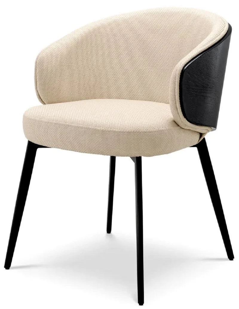 Casa Padrino Luxus Esszimmer Stuhl Sandfarben / Schwarz 57 x 62 x H. 77 cm - Küchenstuhl mit Armlehnen - Esszimmer Möbel - Luxus Möbel - Luxus Qualität