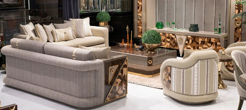 Casa Padrino Luxus Couchtisch 2er Set Braun / Grau / Gold - Luxus Massivholz Wohnzimmertische - Wohnzimmer Möbel - Luxus Möbel