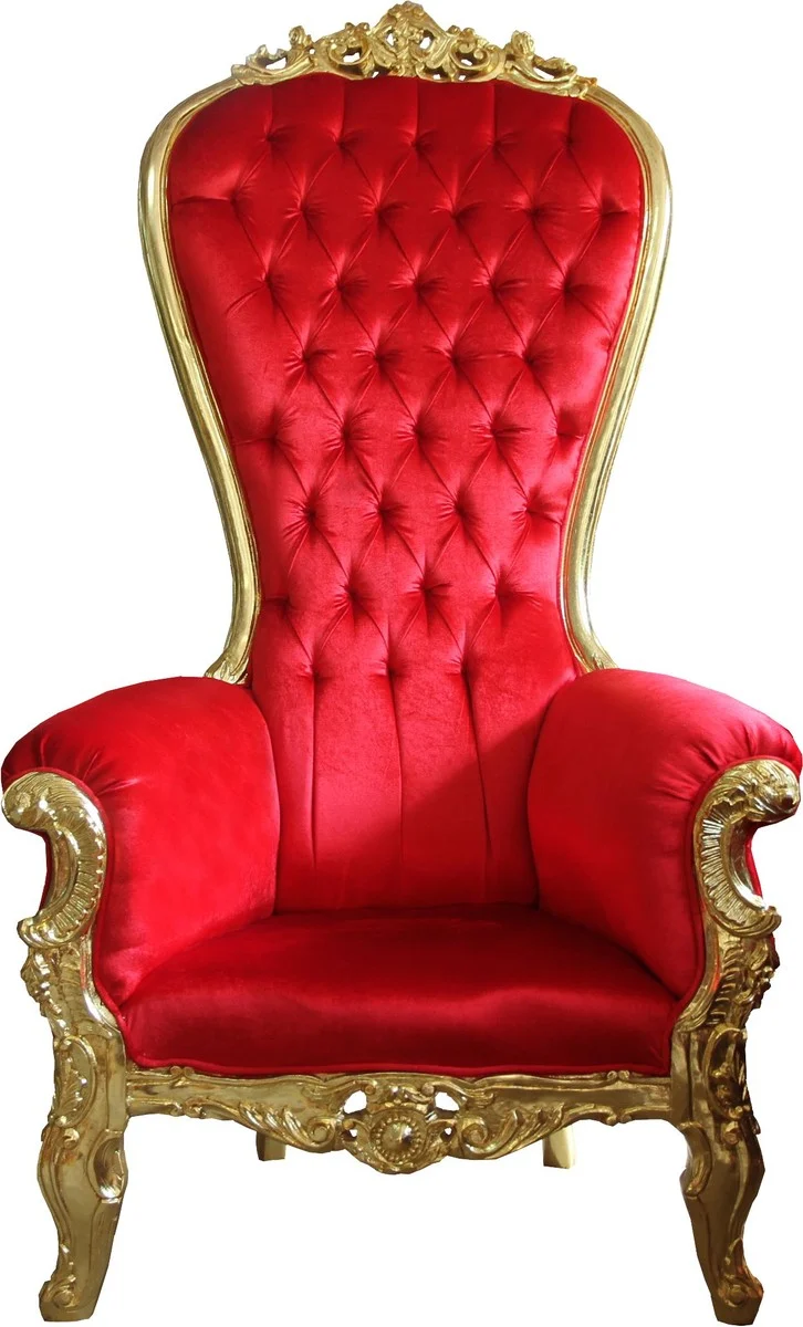 Casa Padrino Barock Thron Sessel Majestic Rot / Gold - Riesensessel - Höhe 187 cm