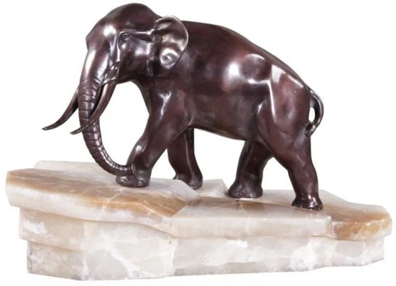 Casa Padrino Luxus Bronzefigur Elefant auf Marmorsockel Bronze / Weiß 44 x 19 x H. 30 cm - Luxus Qualität