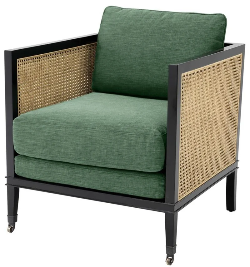 Casa Padrino Luxus Sessel Grün / Schwarz / Naturfarben 71 x 68,5 x H. 84 cm - Hotel Möbel