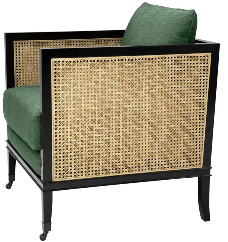 Casa Padrino Luxus Sessel Grün / Schwarz / Naturfarben 71 x 68,5 x H. 84 cm - Hotel Möbel