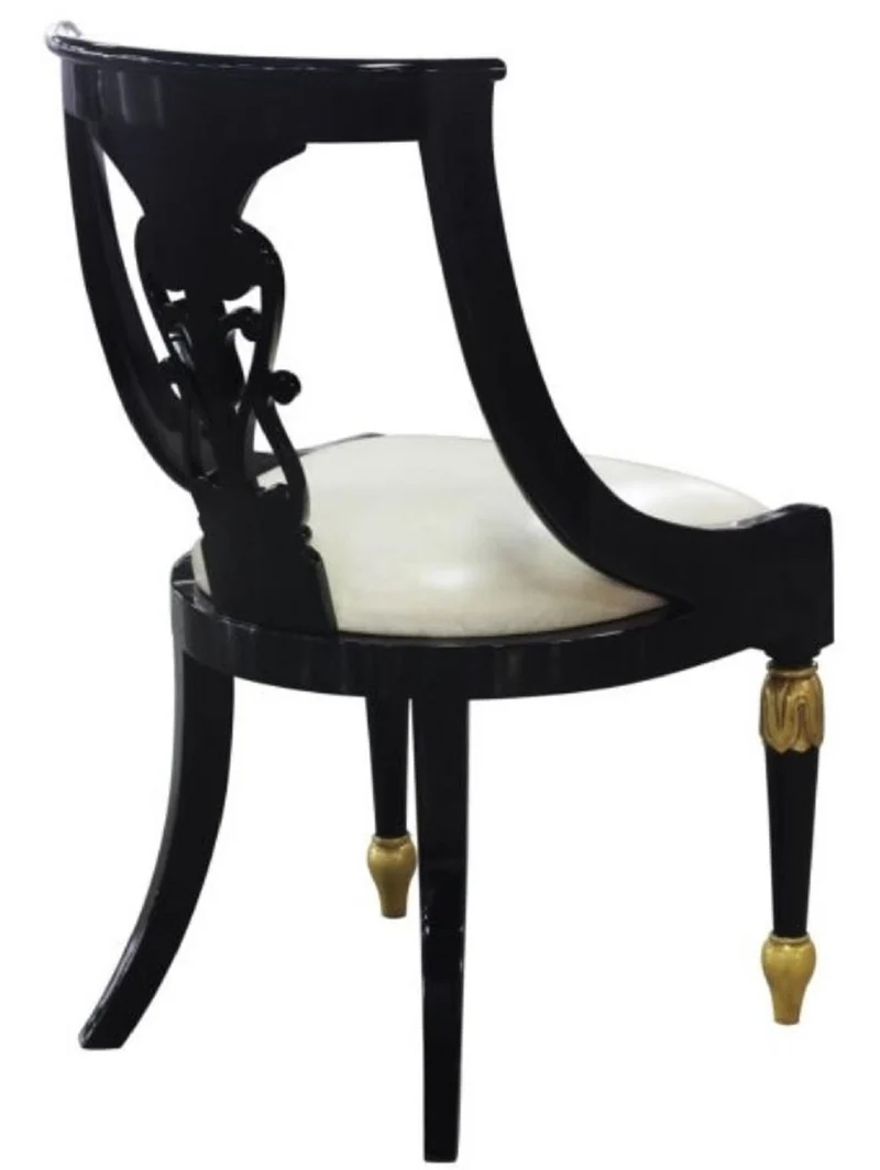 Casa Padrino Luxus Barock Esszimmerstuhl Schwarz / Gold / Weiß 53 x 58 x H. 89 cm - Barock Esszimmermöbel