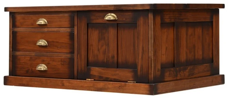 Casa Padrino Luxus Vintage Stil Couchtisch Braun / Messing 105 x 69 x H. 46 cm - Rechteckiger Massivholz Wohnzimmertisch - Vintage Stil Wohnzimmer Möbel - Luxus Möbel