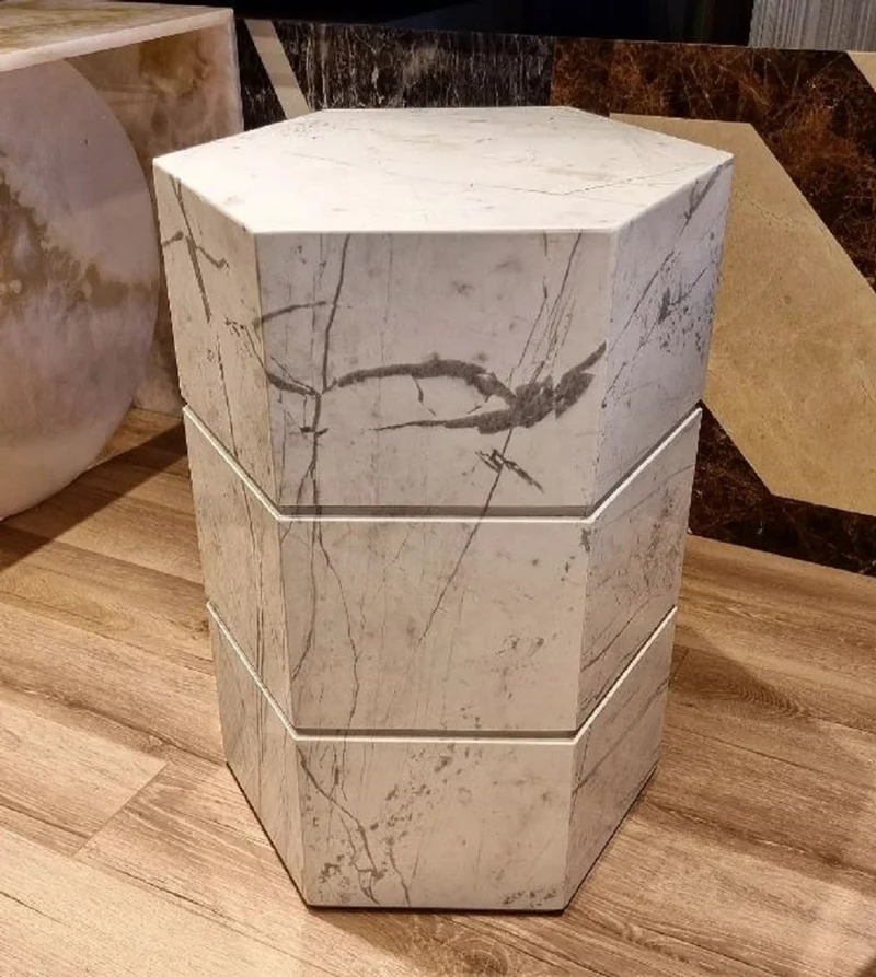 Casa Padrino Luxus Marmor Beistelltisch Weiß 40 x 40 x H. 60 cm - Sechseckiger Wohnzimmer Beistelltisch - Marmor Möbel - Luxus Möbel - Luxus Interior