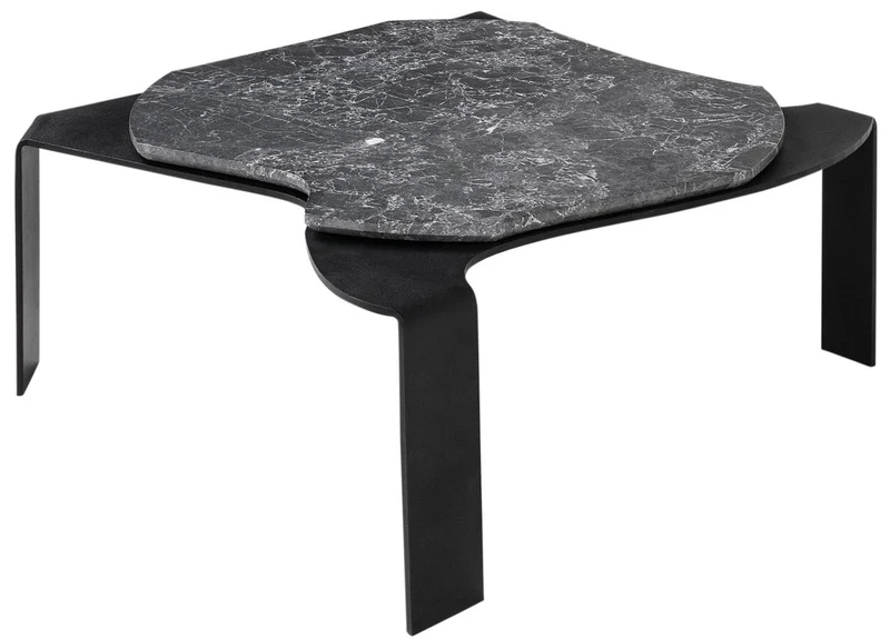 Casa Padrino Luxus Couchtisch Schwarz / Grau 75,5 x 78 x H. 32,5 cm - Designer Wohnzimmertisch mit Marmorplatte