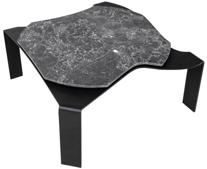 Casa Padrino Luxus Couchtisch Schwarz / Grau 75,5 x 78 x H. 32,5 cm - Designer Wohnzimmertisch mit Marmorplatte