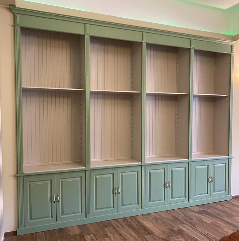 Casa Padrino Landhausstil Schrank Grün / Beige 421 x 52 x H. 323 cm - Riesiger Massivholz Schrank mit 8 Türen - Massivholz Möbel - Landhausstil Möbel