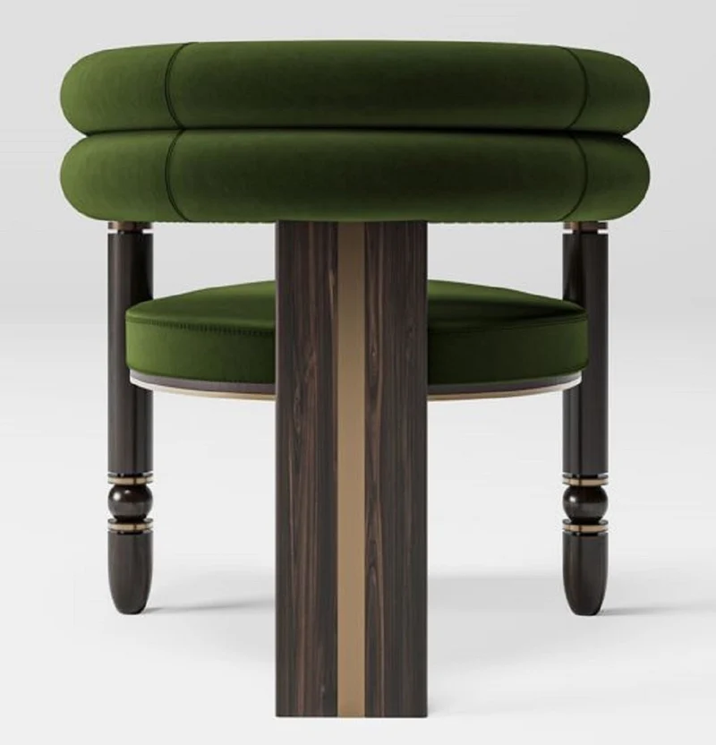 Casa Padrino Luxus Samt Esszimmer Stuhl mit Armlehnen Grün / Dunkelbraun / Messing 69 x 63 x H. 72 cm - Küchen Stuhl mit edlem Samtstoff - Esszimmer Möbel - Luxus Möbel