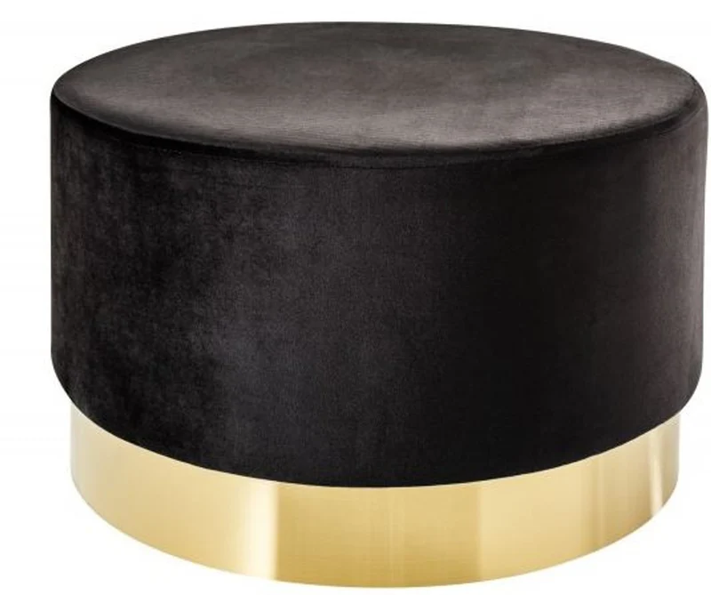 Casa Padrino Designer Rundhocker Schwarz / Gold B. 55 x H. 35 cm - Wohnzimmer Möbel