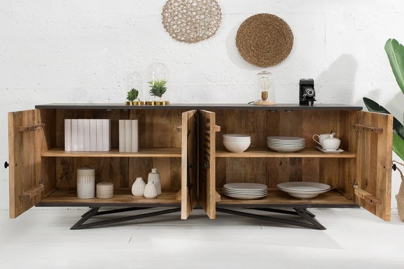 Casa Padrino Designer Kommode Sideboard 175 x 45 x H.75cm Fernsehschrank - Handgefertigt aus massivem Mangoholz!