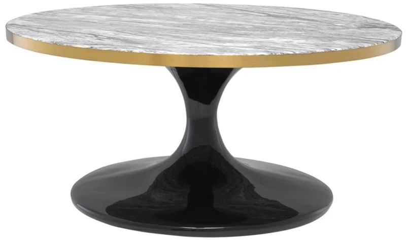 Casa Padrino Luxus Couchtisch Grau / Messing / Schwarz Ø 90 x H. 41 cm - Runder Wohnzimmertisch