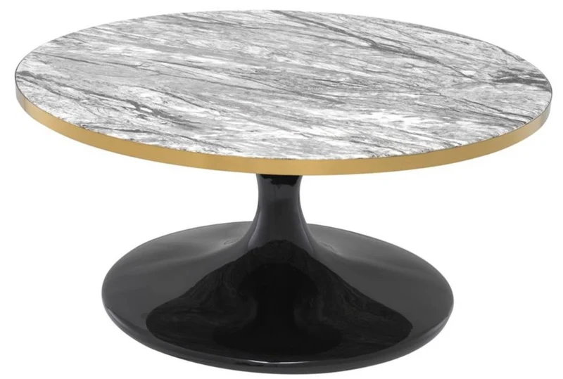 Casa Padrino Luxus Couchtisch Grau / Messing / Schwarz Ø 90 x H. 41 cm - Runder Wohnzimmertisch